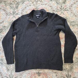 Vintage Lands End 1/4 Zip Sweater Mens L Ribbed Chunky Knit Made in Japan 90s